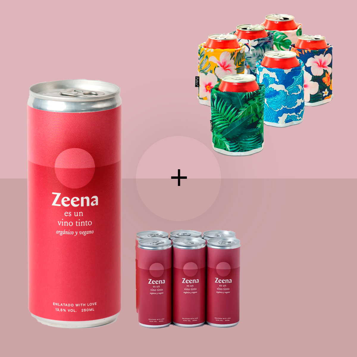 Pack de 6 latas Vino Tinto Zeena + 6 Enfriadores